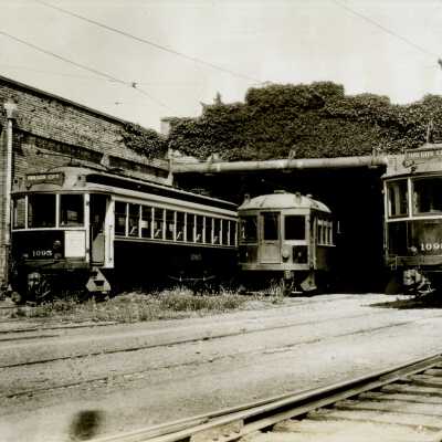 Sellwood Interurban Carbarn and Trolleys - 1934