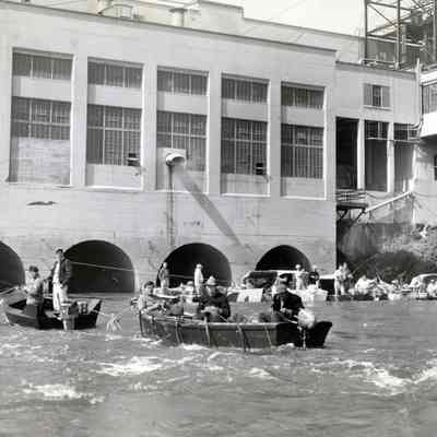 Hog Line Fishing at Willamette Falls - Looking Towards West Linn - PGE Station and Crown Zellerbach Mill