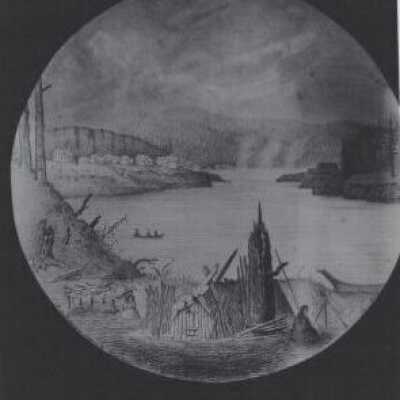 Oregon City 1857 - from Green Point - Drawing by E. DeGirardin
