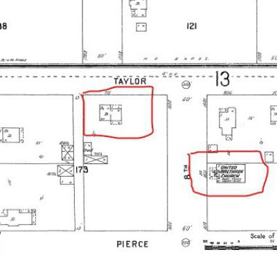716 Taylor Street in relation to the United Brethren Church from 1911 Sanborn map.