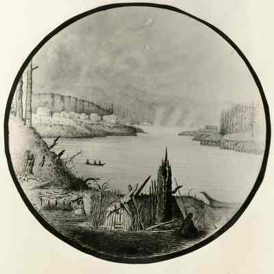 Oregon City 1857 - from Green Point - Drawing by E. DeGirardin