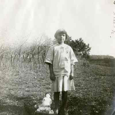 Unknown Girl (Ruth) with Doll in Buggy - 1914