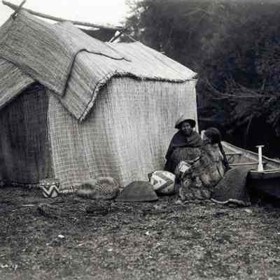 Native American Women of the Skokomish Tribe 1912 - Summer Fishing Camp with Reed Mat Shelter
