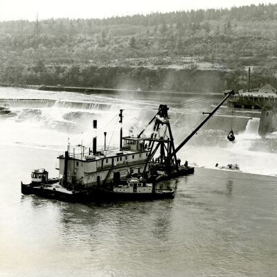 "Monticello" Barge working on rescue of Sea Scout Boat "Chinook" From Willamette Falls - 1952
