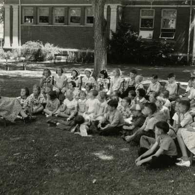 Oregon City Carnegie Library 1938 - Story Time in the Park