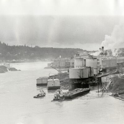 Willamette Falls Locks with Tug and Barge Entering