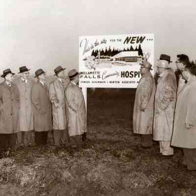Willamette Falls Hospital Site Construction Sign with Community Leaders.