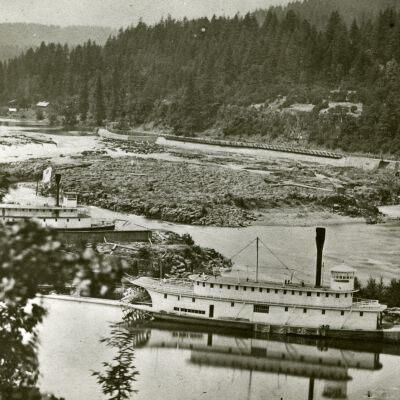 Willamette Falls and Locks 1874 - with Steamboats in Basin and Dry Dock