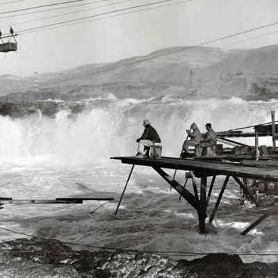 Celilio Falls 1950c.- Native Americans Fishing On the Columbia River, near The Dalles, Oregon