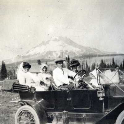 Government Camp 1915 - Touring Car - View of Mt. Hood