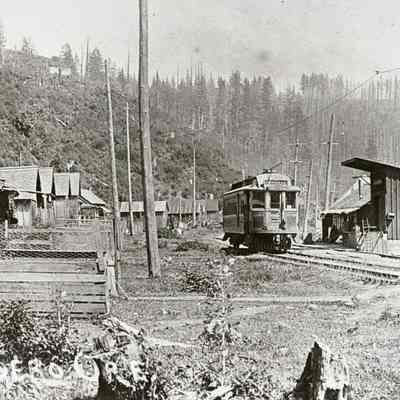 Cazadero Oregon - 1905 - Railroad Depot and Trolley Car