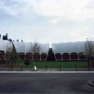 Wagons at End of the Oregon Trail Center - 1990's