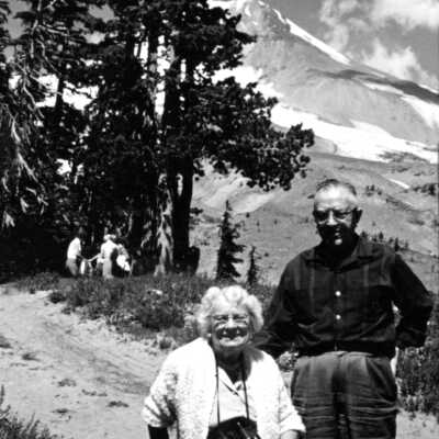 Lucia and Walter Buse at Mt. Hood.: Copyright: None; Origsize: 4" x 6"; Origformat: Print-Photographic