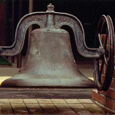 Happy Valley School Bell, view #1. Donated by Deardorff family, 1892.: Copyright: Clackamas County Historical Society; Origformat: Other