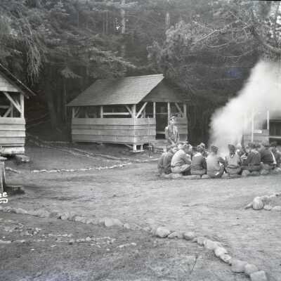 Camp Meriwether 1958 - Camp Fire and Cabins