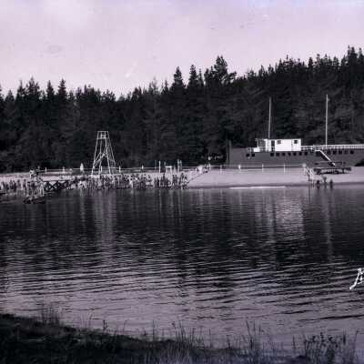 Lake Chamberlain Boat and Swimming Beach at boy Scout Camp Merriwether, Oregon - Negative