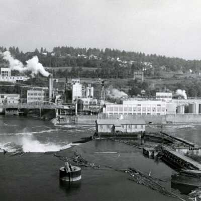 Crown Zellerbach Mill Viewed from Above Willamette Falls.: Copyright: None; Origsize: 8" x 10"; Origformat: Print-Photographic
