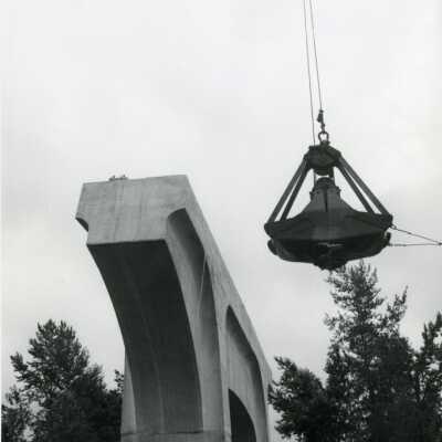 Crane Bucket and Concrete Support, I-205 Bridge Construction.