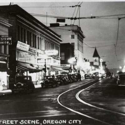 Oregon City 1935 - Night Scene - 6th and Main Street