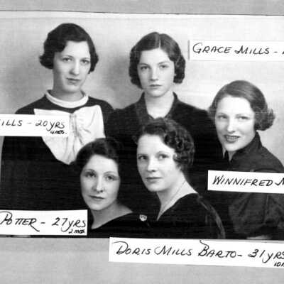 Group photo of Mills Sisters, 1934: Copyright: None; Origsize: 4" x 6"; Origformat: Print-Photographic