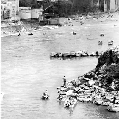 Hog Line Fishing at Willamette Falls - Looking Towards West Linn and Crown Zellerbach Mill