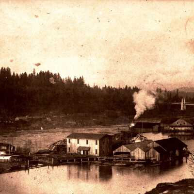 Oregon City - 1889 - Dry Dock, "Station A" and Saw Mill from the Bluff