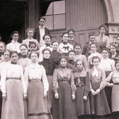 Group Photograph on building steps copy for Mrs. Wilson.
