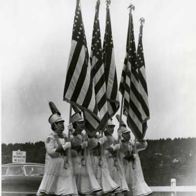 Marching group on 99E - Oregon City, 1950s: Origformat: Print-Photographic
