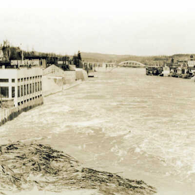 1922 Flood - Looking Downriver from Crown Paper Mill - West Linn, Oregon