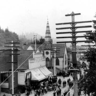 Oregon City 1890's - Main Street Parade Looking South Toward 7th and the Methodist Episcopal Church