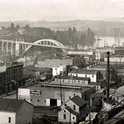 Oregon City and the Arch Bridge as Seen from Bluff.