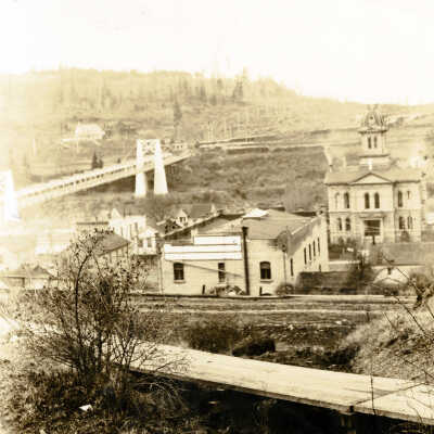 Clackamas County Courthouse and Suspension Bridge.