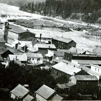 Lower Oregon City Main Street, Willamette Falls and Willamette Falls Locks 1874