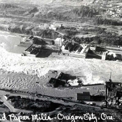 1964 Flood - Aerial View of Crown Zellerbach Mill and Willamette Falls.