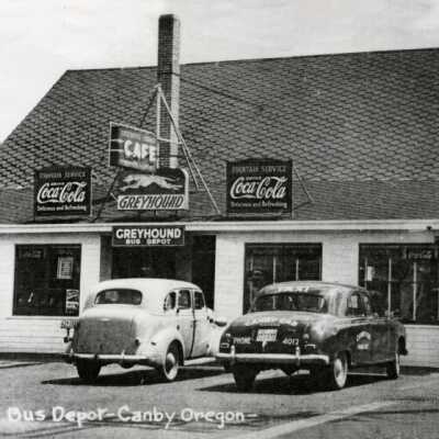 Greyhound Bus Depot, Canby, Oregon. 1930s: Copyright: None; Origsize: 8" x 10"; Origformat: Print-Photographic