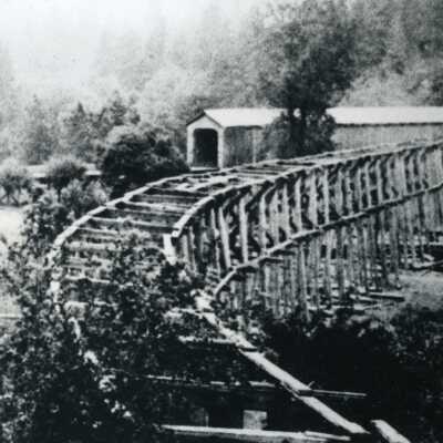 Construction of Railroad Trestle 1930s - Next to Carver Bridge - Over Clackamas River at Carver, Oregon