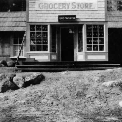 Rhodendron first store and "Dad" Miller.: Copyright: Clackamas County Historical Society; Origsize: 5x7; Origformat: Print-Photographic