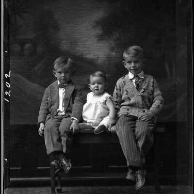 Photograph of three Children for Mrs. Fred Hung - October 1929 - Negative