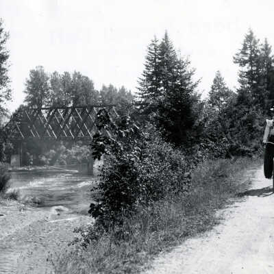 Gladstone Streetcar Bridge with Miss Mary Howell on Bike Path.