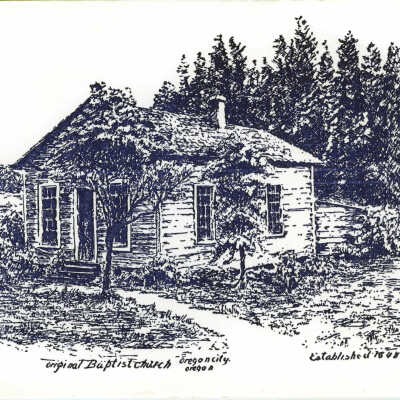 Drawing of the Original Baptist Church in Oregon City.