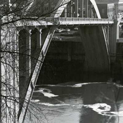 Oregon City-West Linn Arch Bridge over Willamette River.: Origsize: 3" x 5"; Origformat: Print-Photographic