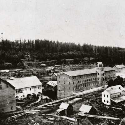Oregon City 1873 - Mills and Willamette Falls Locks in Construction