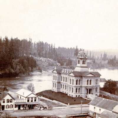 O.C. Clackamas County Courthouse, 1884.: Copyright: None; Origsize: 8" x 10"; Origformat: Print-Photographic
