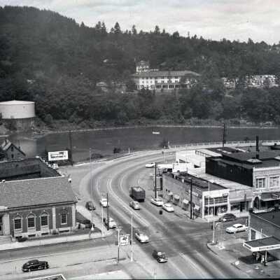 Oregon City at 5th and Main, from the Bluff - 1960