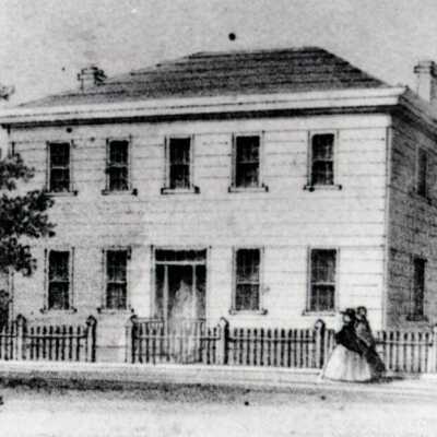 McLoughlin House from Charman and Warner Lithograph of Oregon City