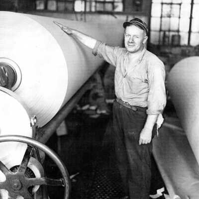 Paul Sturges working at paper mill.