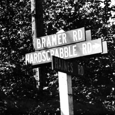 New Era Area street sign.  Bramer Rd - Hardscrabble Rd - Haines Rd.: Copyright: Clackamas County Historical Society; Origsize: 8x10; Origformat: Print-Photographic