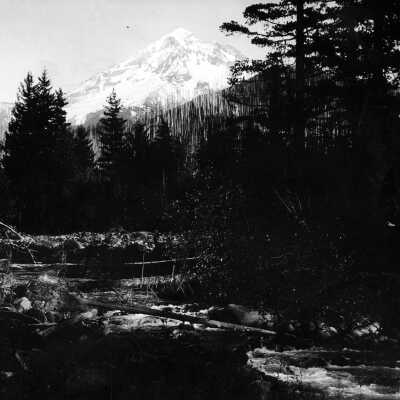Mt. Hood, buildings, forest, stream, bridge Sharon's Track, road.: Copyright: Clackamas County Historical Society; Origsize: 5x7; Origformat: Print-Photographic