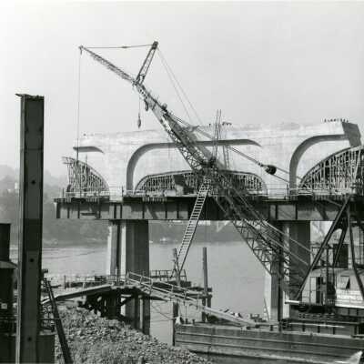 Construction Crane and Concrete, I-205 Bridge Construction.
