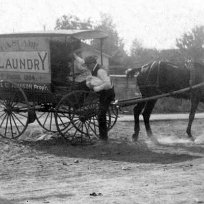 Ed Johnson with Cascade Laundry Wagon 1905
